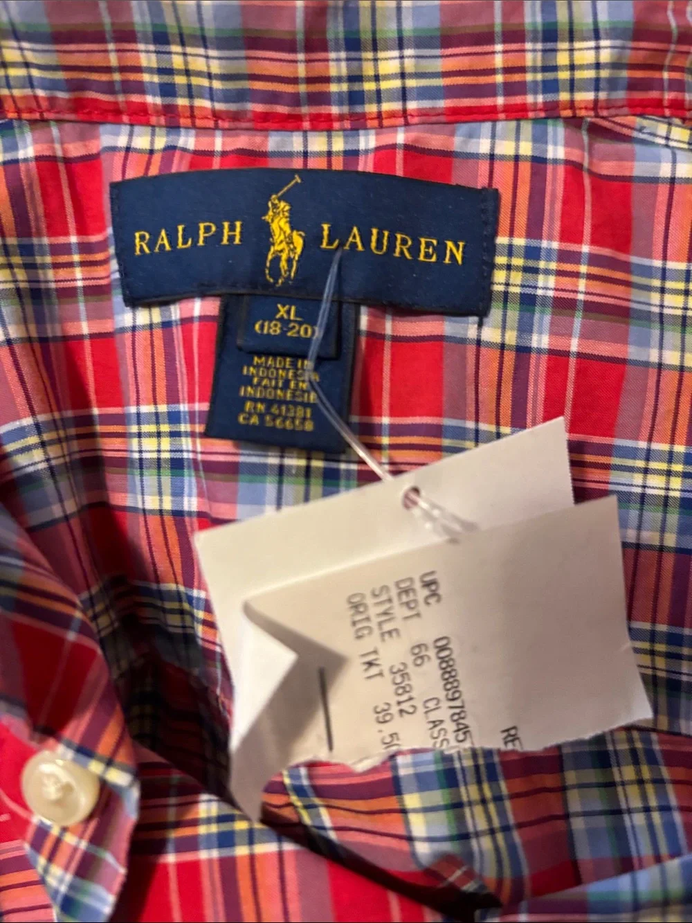 NWT Ralph Lauren boys XL 18-20 Plaid S/S Button-Down Shirt 26-312